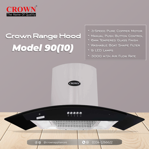 Crown 90(10) Kitchen Range Hood – 90cm Stainless Steel Chimney Hood with Powerful Suction & LED Lights