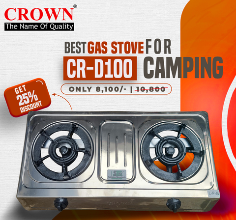 Crown CR-D100 Gas Stove – 2 Burner Portable Gas Cooktop with Durable Design & Brand Warranty ✅