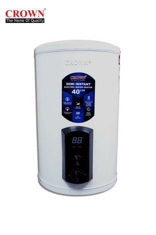 Crown EG-12G 40L Electric Geyser | Solar-Supported Water Heater with Digital Control Panel, Imported Heating Element & Durable ABS Body