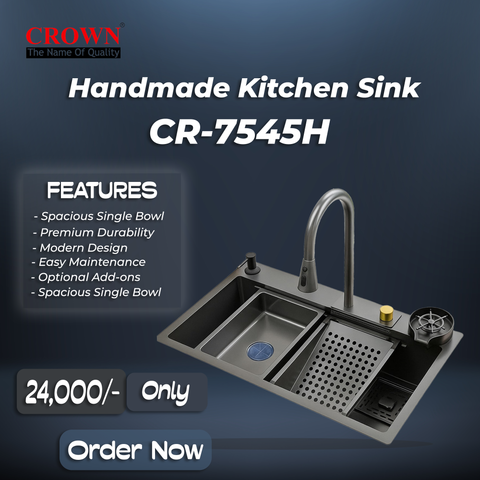 Crown CR-7545H Handmade Kitchen Sink – Premium Stainless Steel Single Bowl with Modern Design