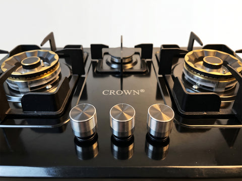 Crown CR-13B Built-In Hob – 3 Burner Gas Stove with Copper Valve, Long Nozzle, Iron Grill & Stainless Steel Top | 1 Year Brand Warranty