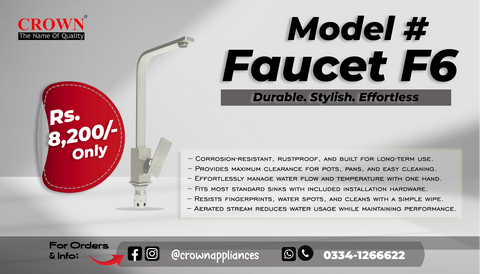Crown F6 Stainless Steel Kitchen Faucet – Durable Single Handle Sink Tap with Modern Sleek Finish