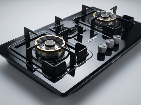 Crown CR-13B Built-In Hob – 3 Burner Gas Stove with Copper Valve, Long Nozzle, Iron Grill & Stainless Steel Top | 1 Year Brand Warranty