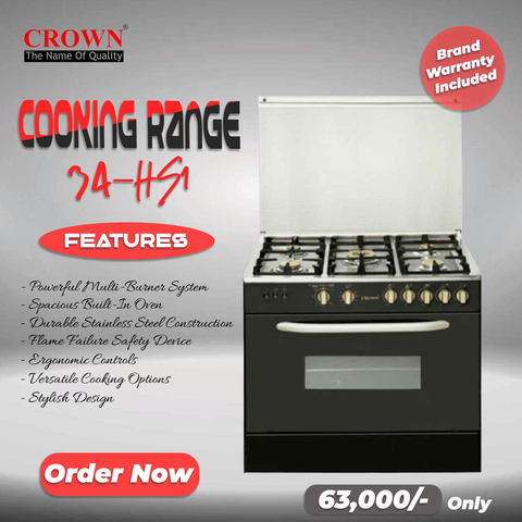 Crown 34-HS1 Cooking Range – 4 Burner Gas Stove with Built-In Oven & Grill