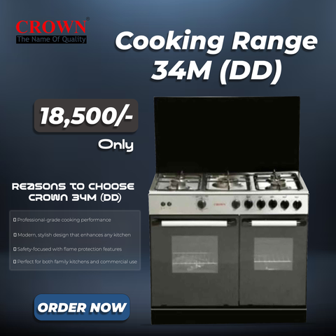 Crown 34M (DD) Cooking Range – 5 Burner Gas Stove with Built-In Oven & Grill for Family Cooking