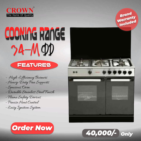 Crown 34M (DD) Cooking Range – 5 Burner Gas Stove with Built-In Oven & Grill for Family Cooking