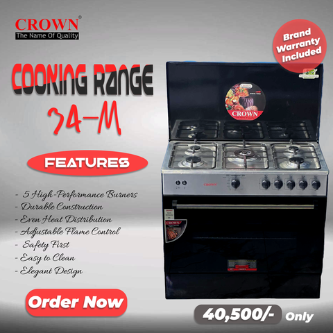 Crown 34M Cooking Range – 34-Inch 5 Burner Gas Stove with Built-In Oven & Grill ✅
