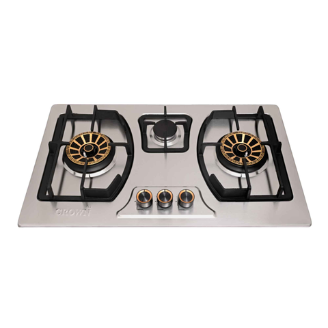 Crown CR-3111S Built-In Gas Hob – 3 Burner Stainless Steel Cooktop with Auto Ignition for Modern Kitchens