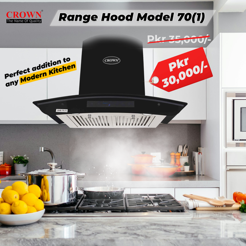 Crown 70(1) Kitchen Range Hood – 70cm Stainless Steel Chimney Hood with Powerful Suction & LED Lights