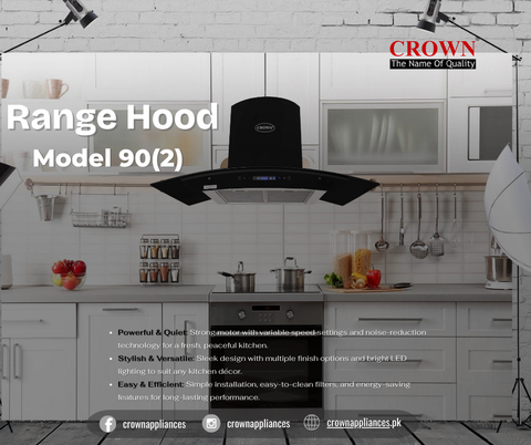 Crown 90(2) Kitchen Range Hood – 90cm Stainless Steel Chimney Hood with Powerful Suction & LED Lights