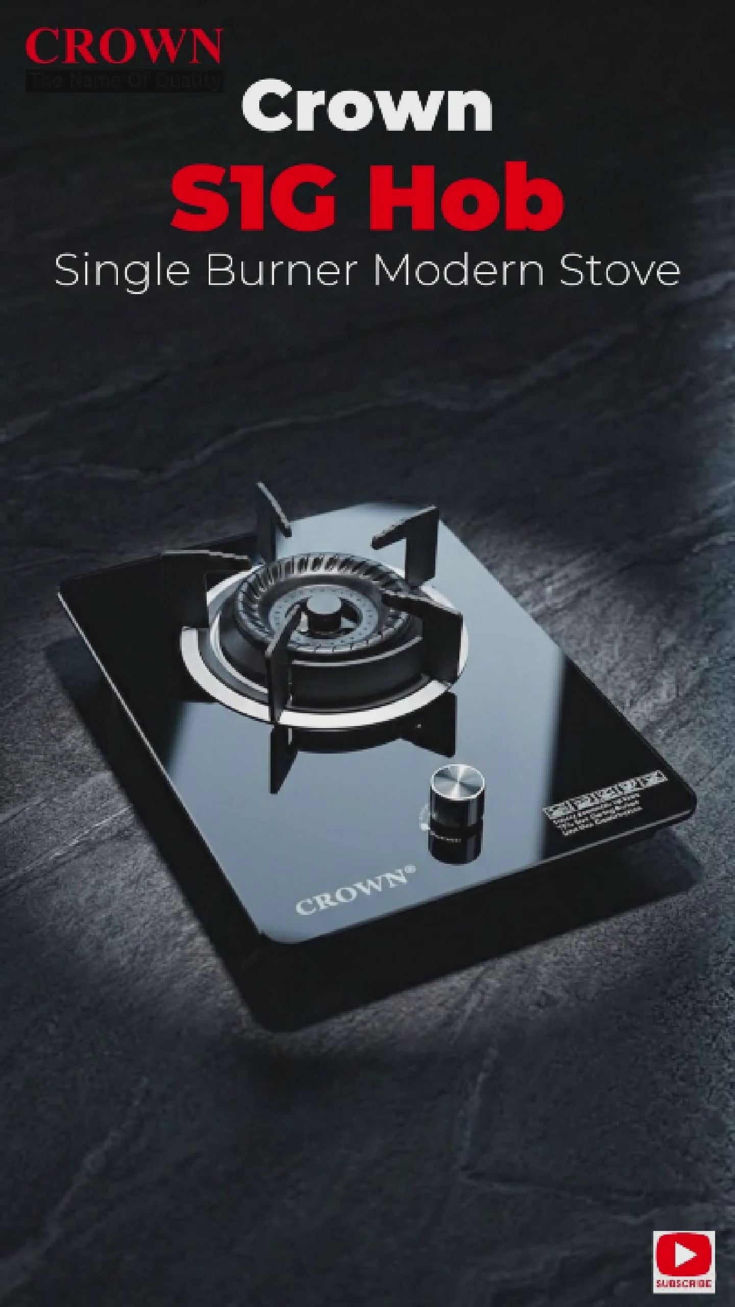 Crown CR-S1G Single Burner Built-In Gas Hob – Premium Glass Top Cooktop with Auto Ignition & Compact Design ✅